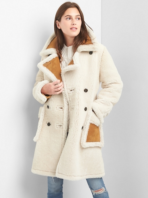 Image number 1 showing, Shearling suede coat