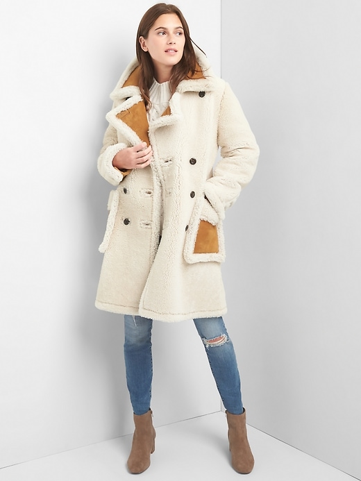 Image number 3 showing, Shearling suede coat