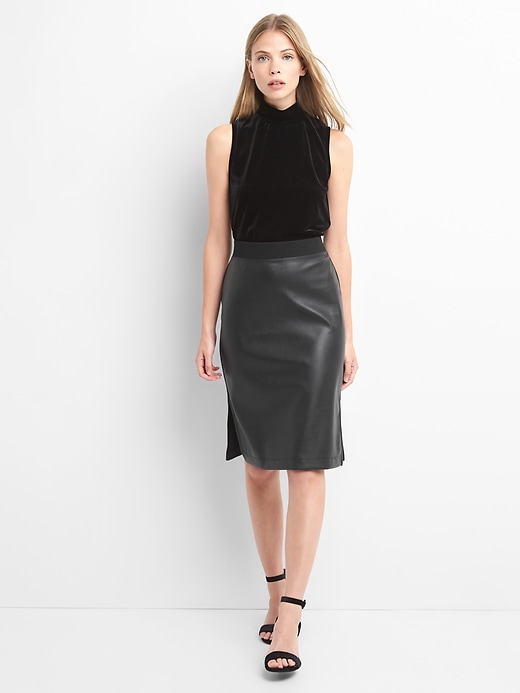 Image number 3 showing, Faux-leather pencil skirt
