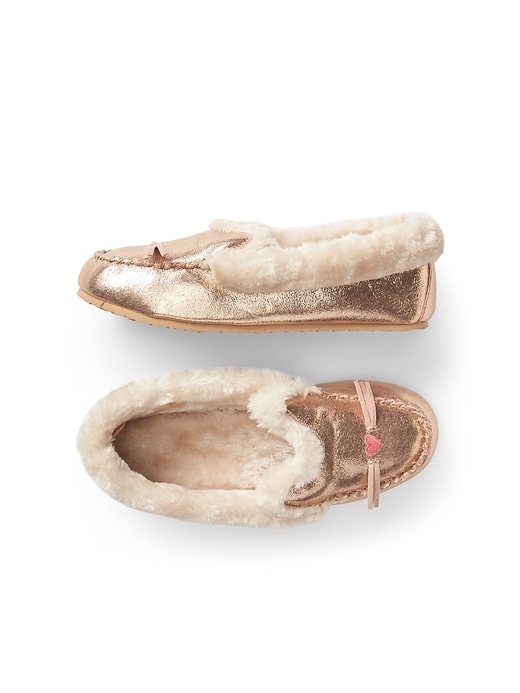 Image number 1 showing, Metallic Cat Faux-Fur Slippers