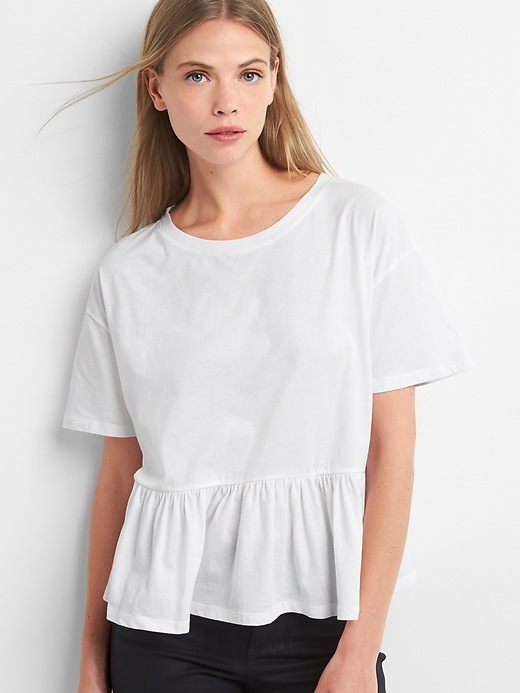View large product image 1 of 1. Short sleeve ruffle tee