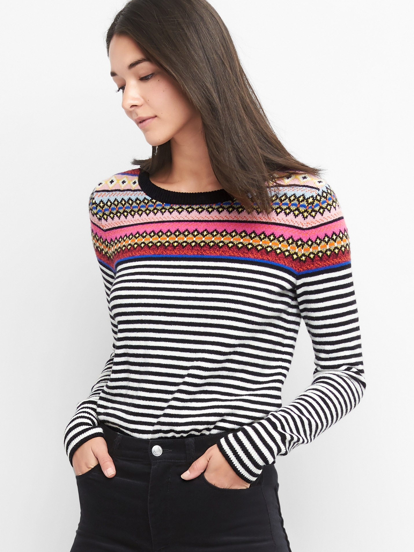 Fair isle stripe crewneck sweater | Gap