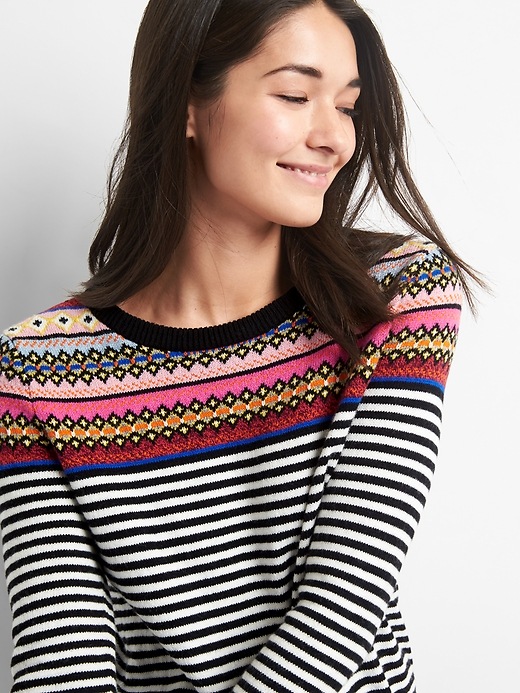 Image number 5 showing, Fair isle stripe crewneck sweater