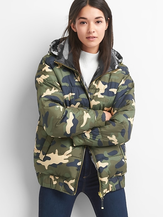 Image number 1 showing, Reversible camo puffer jacket