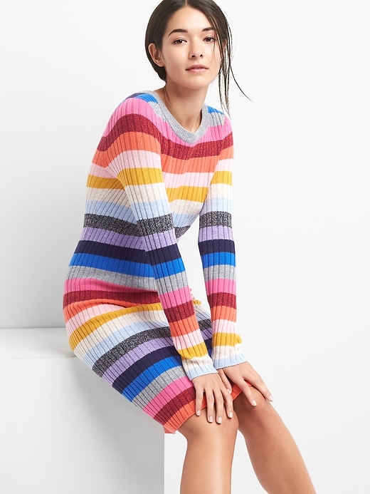Image number 1 showing, Crazy stripe wool blend dress