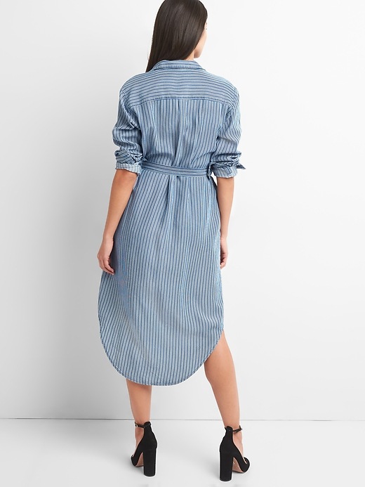 Image number 2 showing, TENCEL&#153 Stripe Tie-Waist Midi Shirt Dress
