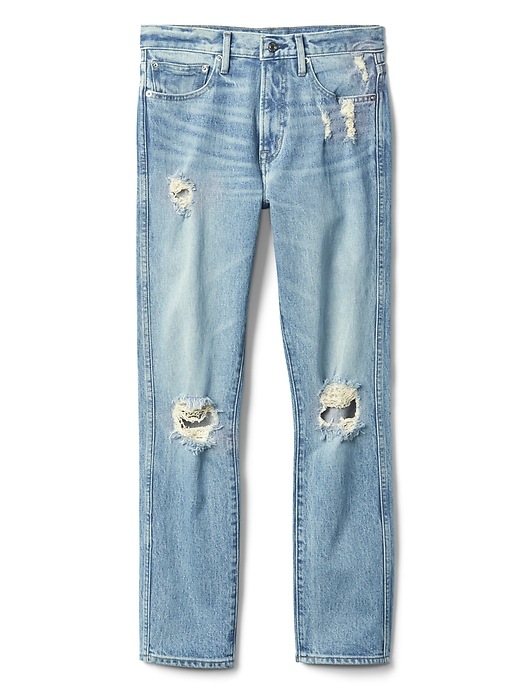 Image number 6 showing, High Rise Cone Denim&#174 Slim Straight Jeans in Destructed
