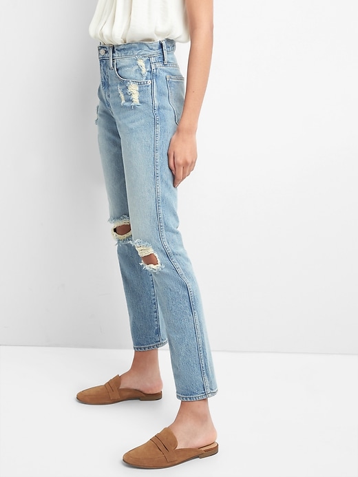 Image number 5 showing, High Rise Cone Denim&#174 Slim Straight Jeans in Destructed