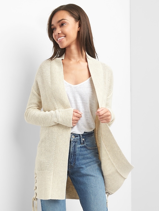 Image number 1 showing, Lace up ribbed cardigan
