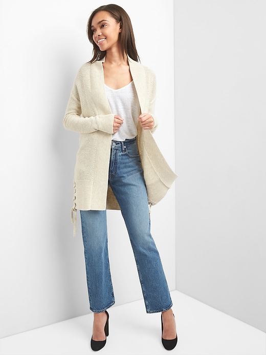 Image number 3 showing, Lace up ribbed cardigan