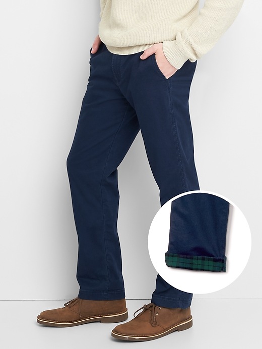 Image number 1 showing, Flannel-Lined Khakis in Straight Fit with GapFlex