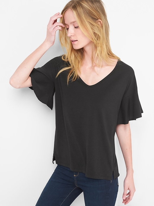 View large product image 1 of 1. TENCEL&#153 flutter-sleeve tee