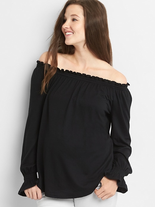 Image number 1 showing, Maternity Long Sleeve Off-The-Shoulder Top