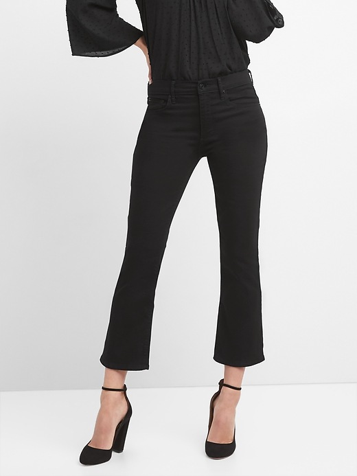 Image number 1 showing, High Rise Crop Flare Jeans in Everblack