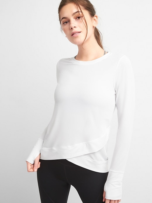 View large product image 1 of 1. GapFit Tulip Front Top in Brushed Jersey