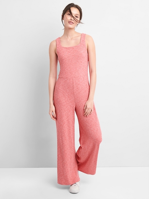 View large product image 1 of 1. Ribbed Softspun Square-Neck Jumpsuit
