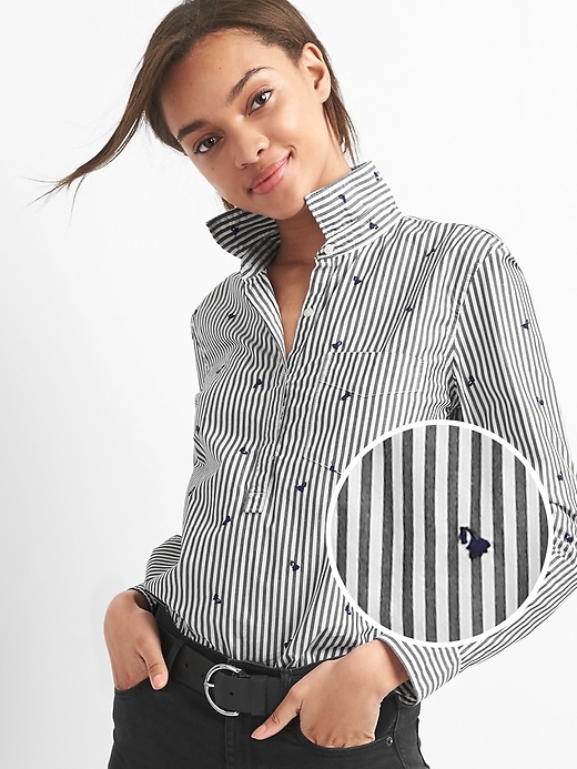 Image number 1 showing, Embroidered stripe popover boyfriend shirt