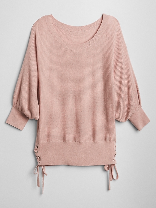 Image number 6 showing, Puff-Sleeve Pullover Sweater with Lace-Up Detail