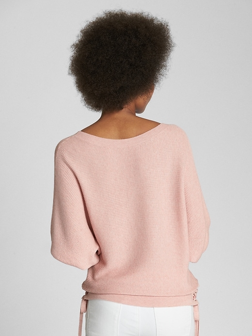 Image number 2 showing, Puff-Sleeve Pullover Sweater with Lace-Up Detail