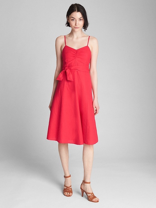Image number 3 showing, Fit and Flare Cami Dress in Linen-Cotton