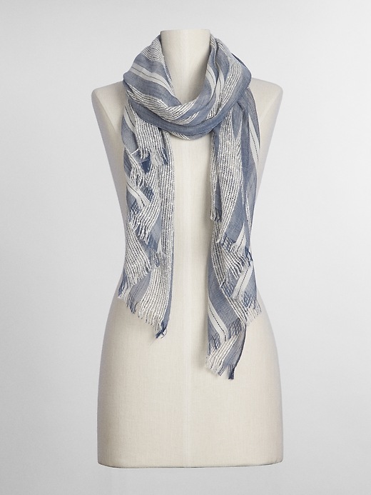 Image number 2 showing, Oblong Mix-Stripe Chambray Scarf