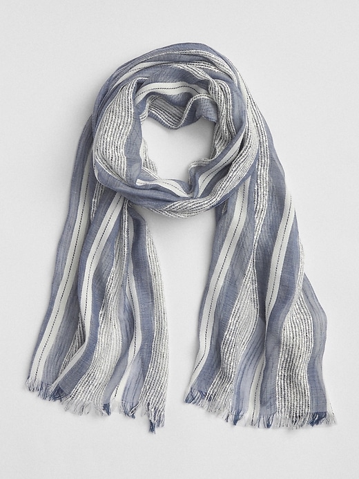 Image number 1 showing, Oblong Mix-Stripe Chambray Scarf