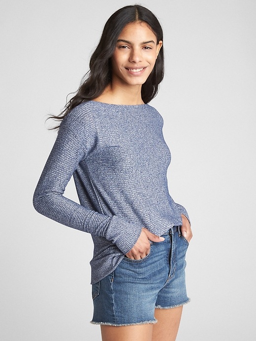 View large product image 1 of 1. Softspun Ribbed Long Sleeve Boatneck Top