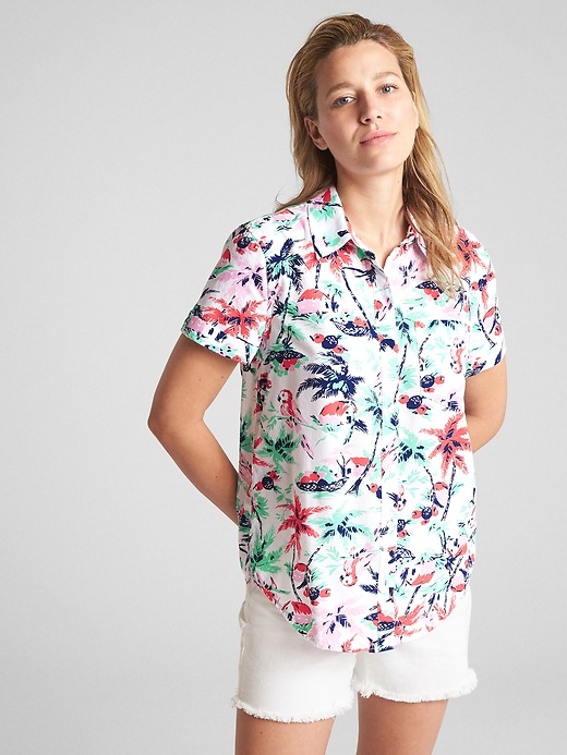 Image number 7 showing, Short Sleeve Tropical Print Button-Down Shirt