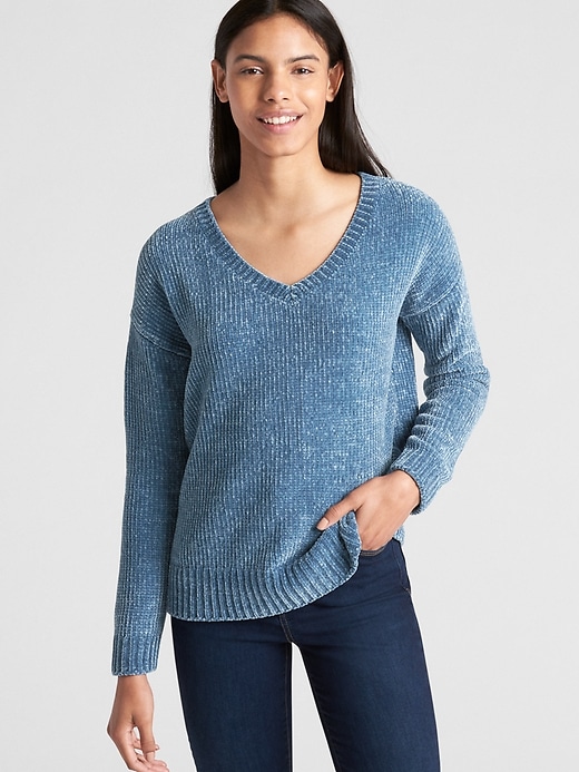 View large product image 1 of 1. Chenille V-Neck Pullover Sweater