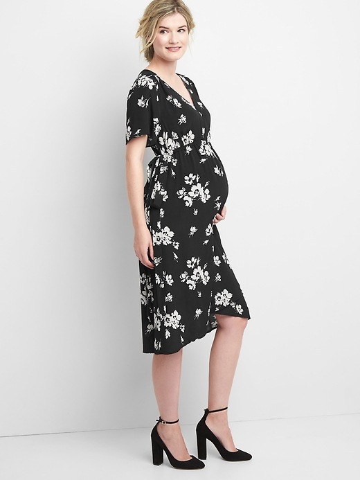 Image number 1 showing, Maternity floral midi wrap dress