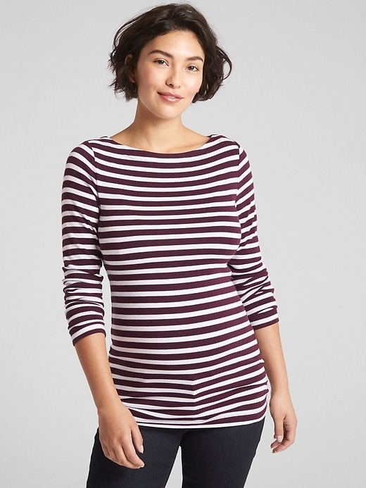 Image number 10 showing, Maternity Modern Stripe Boatneck T-Shirt