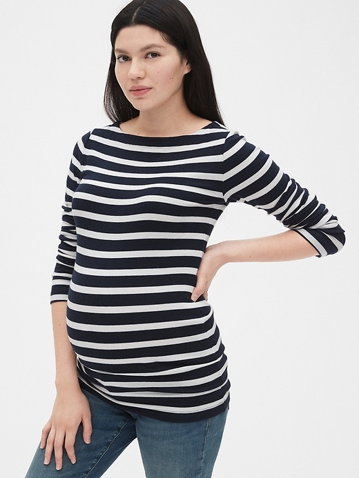 Image number 8 showing, Maternity Modern Stripe Boatneck T-Shirt