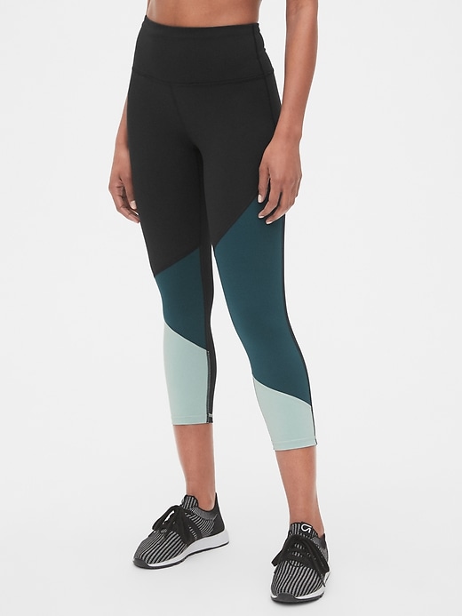 Image number 1 showing, GapFit High Rise Asymmetrical Colorblock 7/8 Leggings in Eclipse