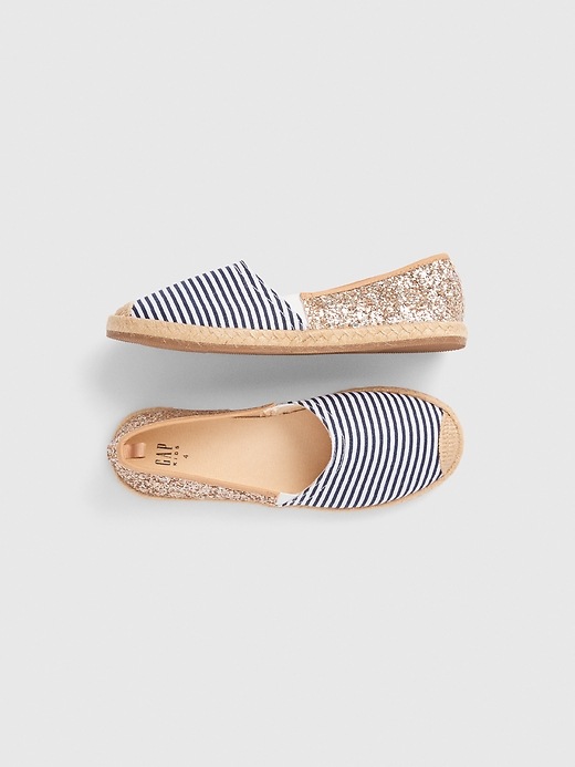 View large product image 1 of 1. Kids Glitter Stripe Espadrille Flats