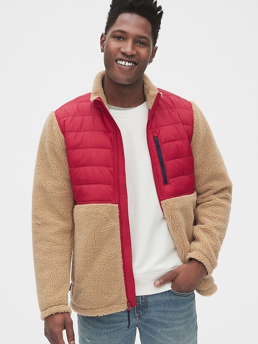 Image number 1 showing, Mix-Fabric Sherpa Full-Zip Jacket