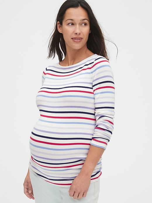 Image number 6 showing, Maternity Modern Stripe Boatneck T-Shirt