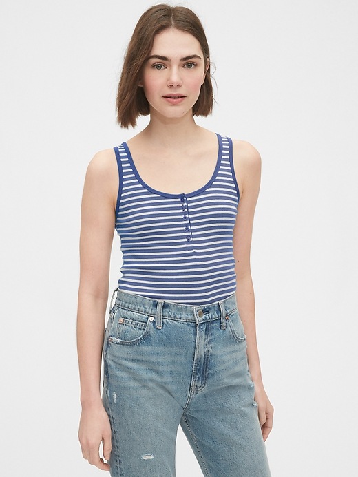 View large product image 1 of 1. Modern Henley Striped Tank Top