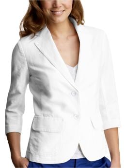 Women: Crop-sleeved linen blazer - optic white