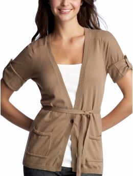 Women: Belted roll-up cardigan - rublo taupe