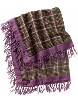 Women: Plaid fringe scarf - purple plaid
