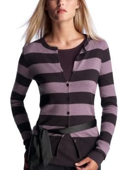 Women: The belted cardigan - purple stripe