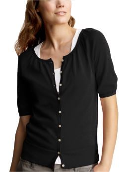 Women: Shirred cardigan - true black knit