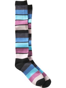 Women: Striped knee-high socks - true black stripe