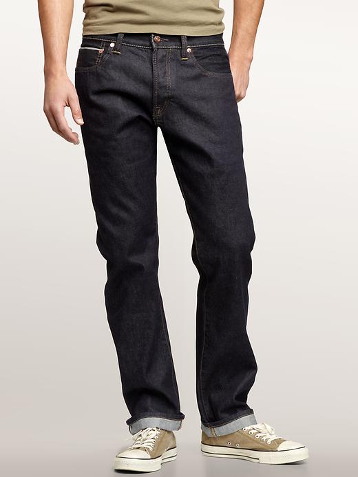 1 of 8 showing, with the color rigid denim of product 1969 selvage straight jeans (rigid indigo)