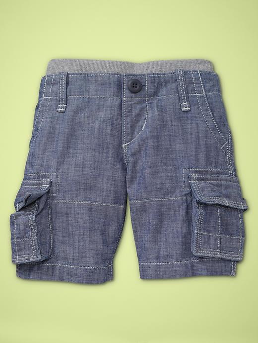1 of 8 showing, with the color denim of product Chambray cargo shorts