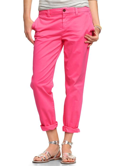 Neon broken in straight khakis