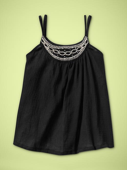 1 of 8 showing, with the color true black of product Beaded crepe tank