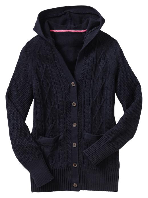 1 of 8 showing, with the color true navy of product Cable knit hooded cardigan
