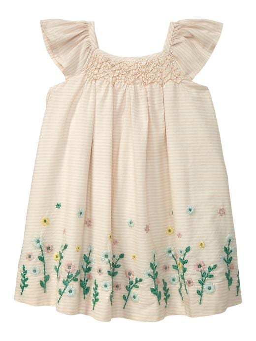 1 of 8 showing, with the color ivory frost of product Embroidered smock dress