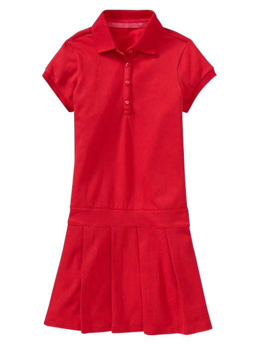 1 of 8 showing, with the color pure red of product Pleated polo dress